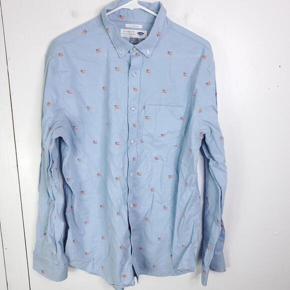 Old Navy Shirt Mens Large Oxford Button Down American Flag Slim Fit Patriot - Picture 1 of 9